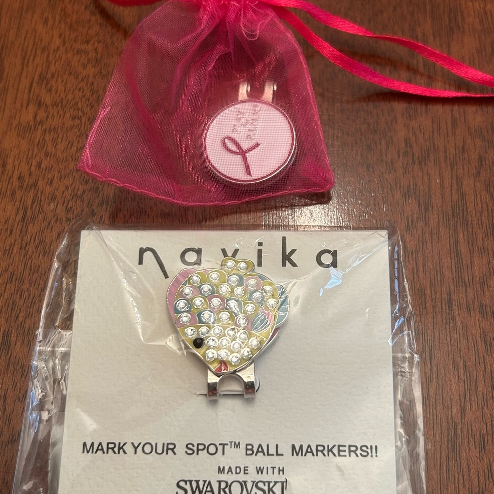 Two Golf Ball Markers - Swarovski Crystal Fish and “Play for Pink”